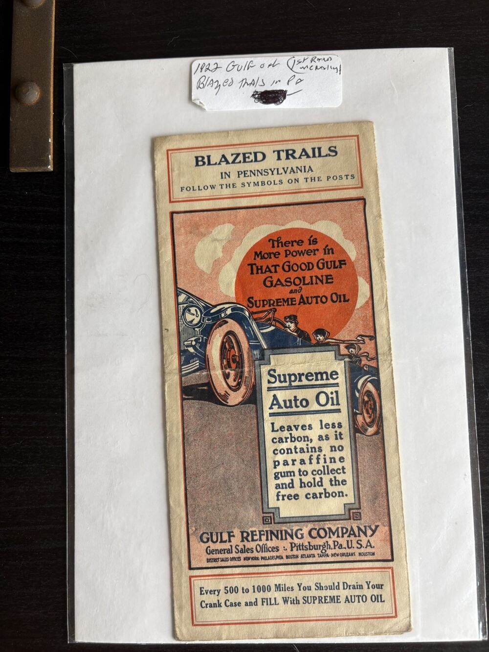 Vintage 1922 Gulf Refining Co Blazed Trails Pennsylvania Rand McNally Map